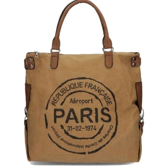 Paris Canvas Large Two Way Tote NEW - Picture 3 of 10